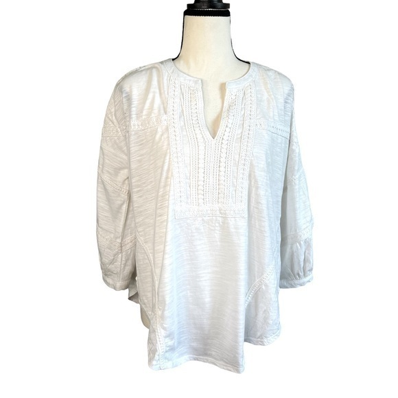 Sundance Catalog White Terra Mar Crinkled Laced Long Balloon Sleeve - Picture 1 of 10